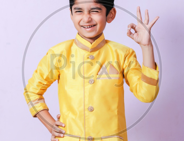 Young Boy Kid Child  in Traditional Wear With Gestures And Posing