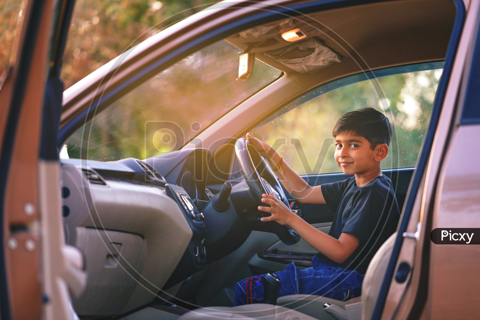 Young Indian Boy  or Kid Or Child in Car and Posing