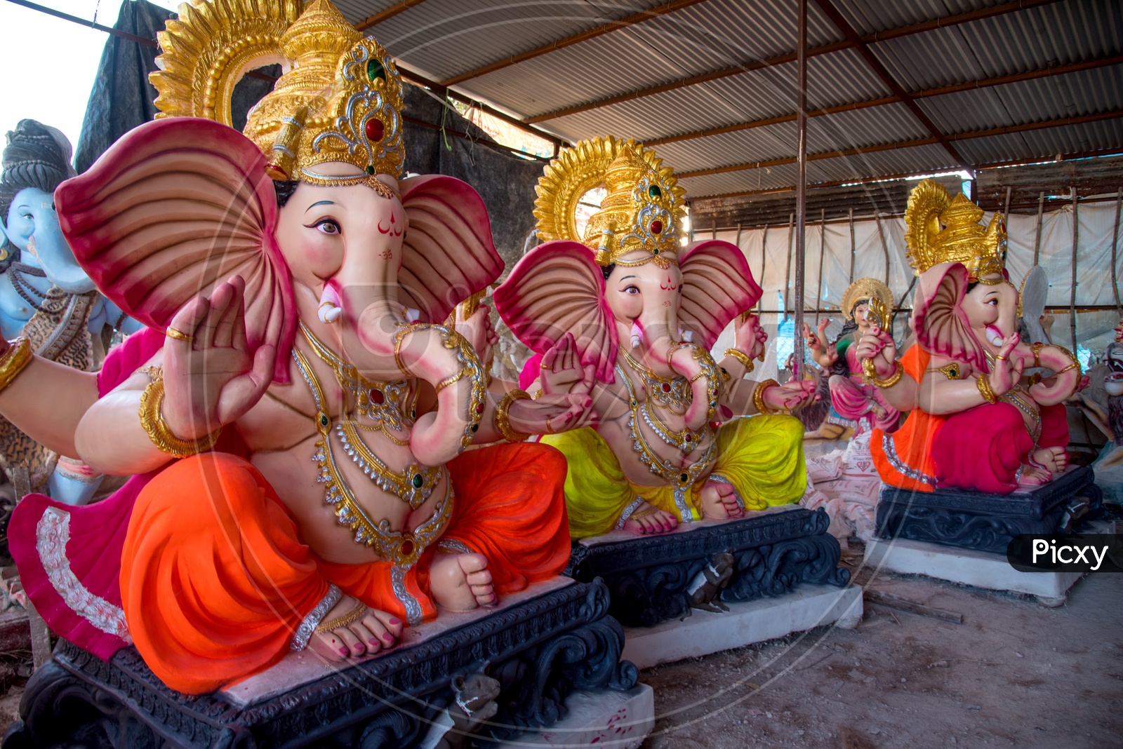 Lord Ganesh Idols In Workshops For Ganesh Festival  or Ganesh Chathurdhi