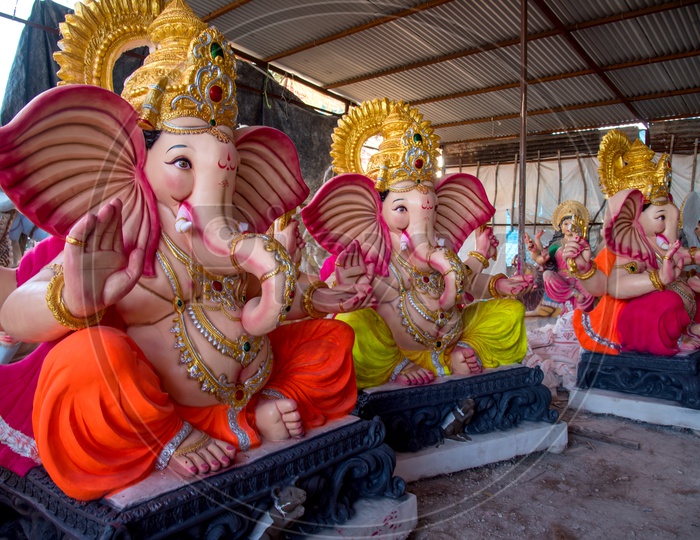Lord Ganesh Idols In Workshops For Ganesh Festival  or Ganesh Chathurdhi