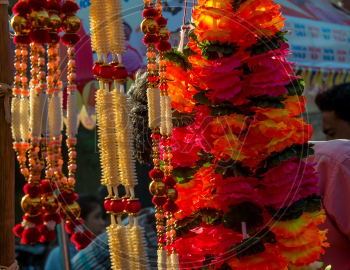 Artificial Garlands Beings Selling On Vendor Stalls