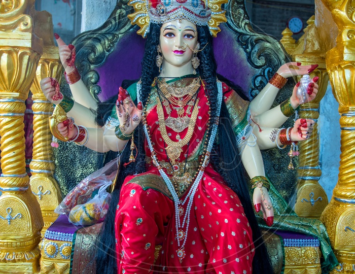 Hindu Goddess Durga Sculptures or idols by Artists At Workshops For Hindu Festival Dussera or navrathri