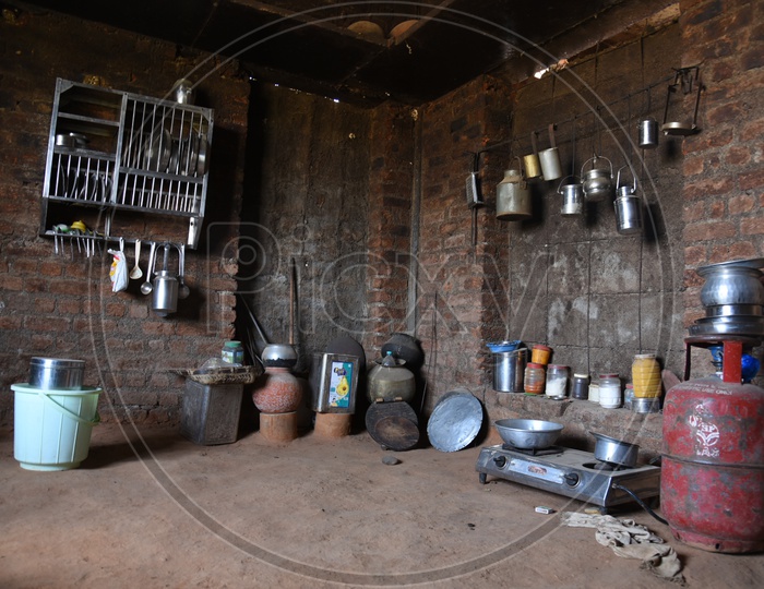 Kitchen With Vessels And Utensils In an House