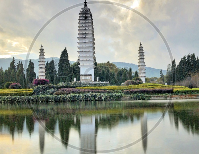 Dali Pagodas Reflection in Yunnan Sheng