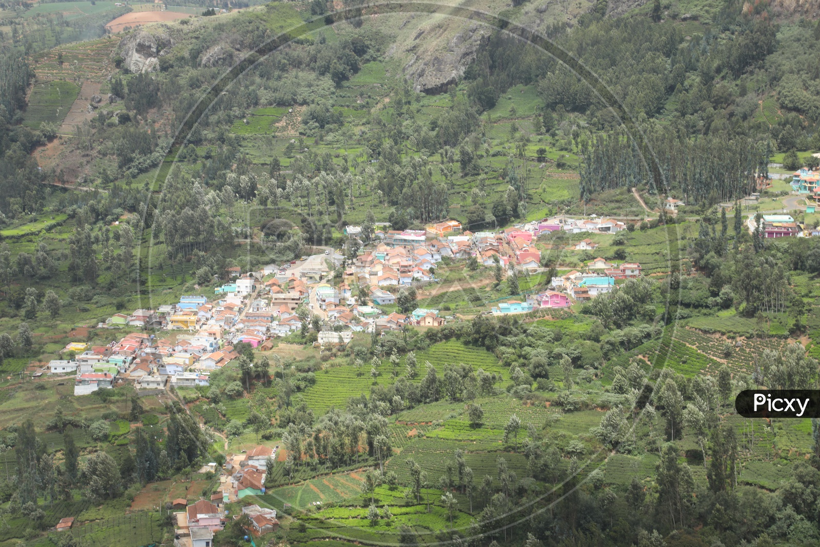Aerial View Of Houses In Ooty Valleys