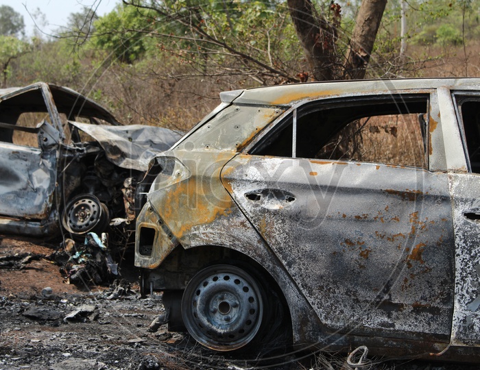 Burnt Cars In an Accident