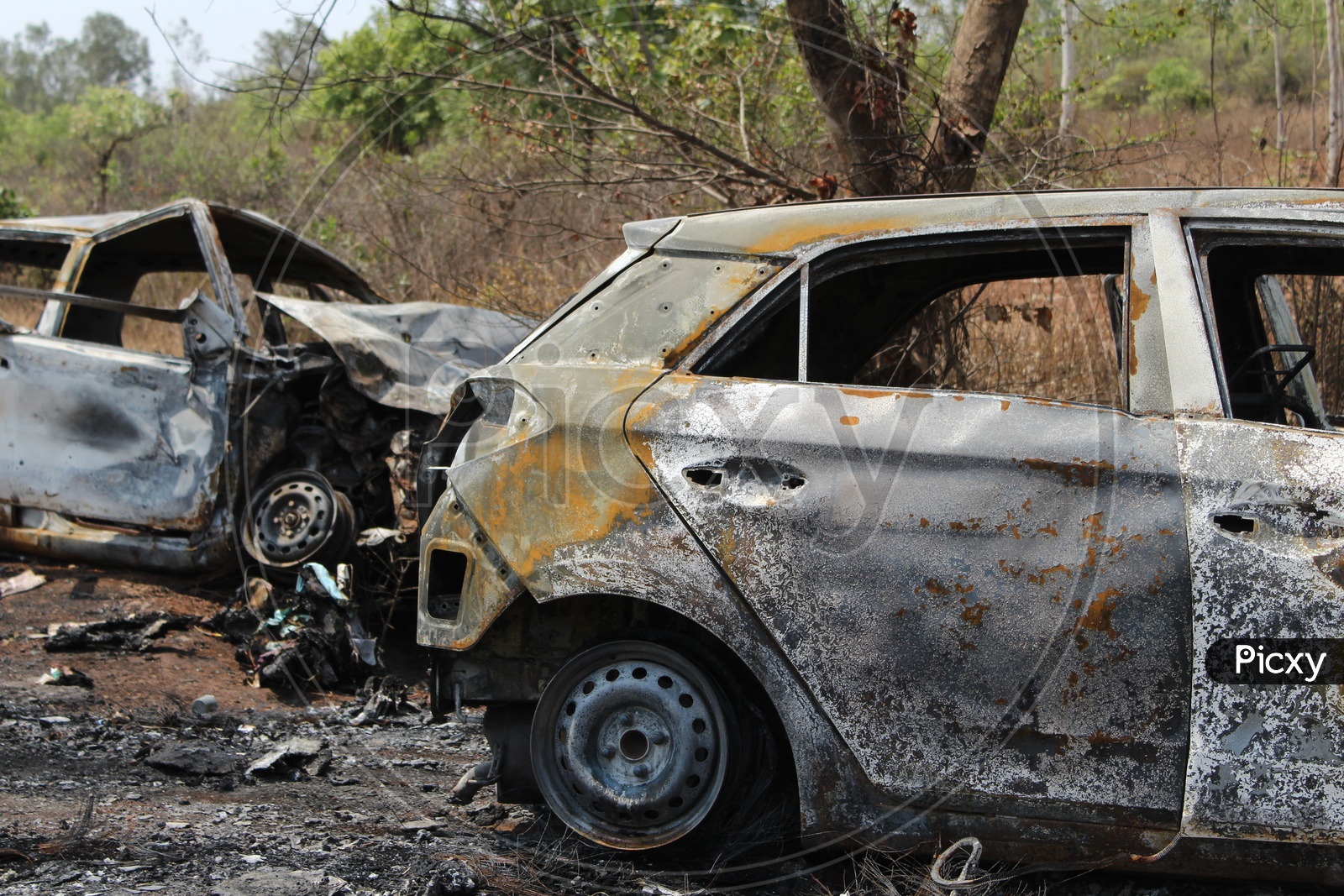 Burnt Cars In an Accident