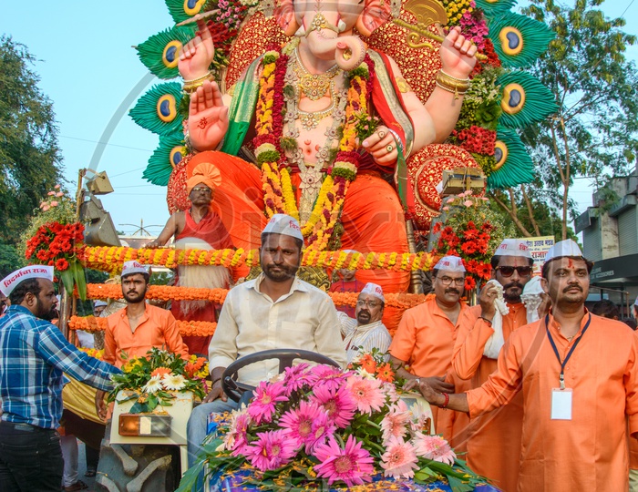 Lord Ganesh Idols In Procession During The Immersion Event on Ganesh Chaturdhi Festival