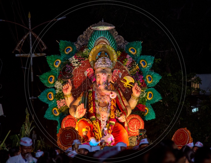 Lord Ganesh Idols In Procession During The Immersion Event of Ganesh Chathurdhi Festival