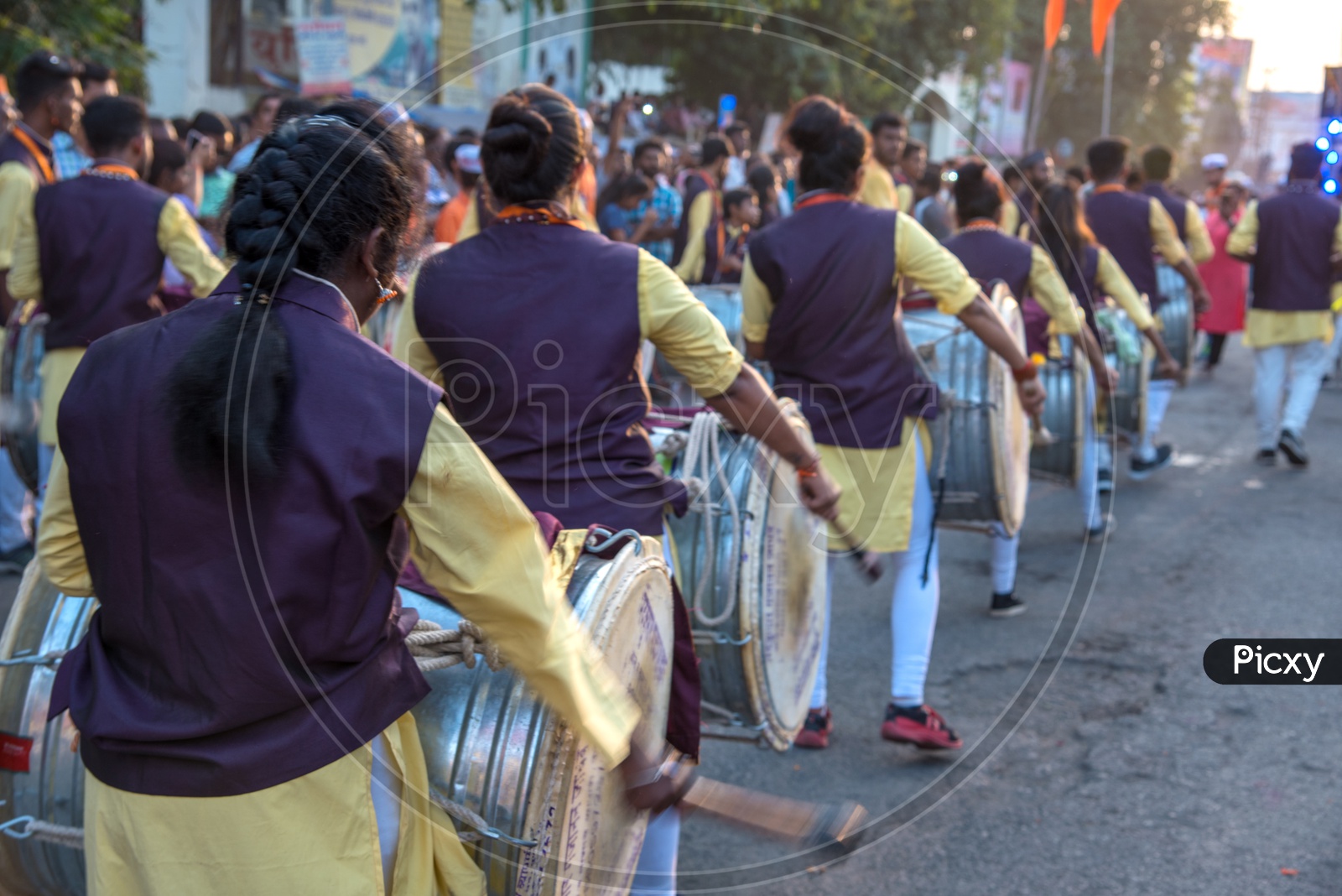Great Maratha  Dol Tasha  or Traditional Drums Playing On Streets During  Goddess Lakshmi  Procession  on Dussera Navrathri