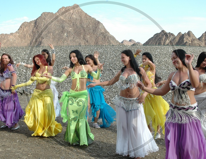 Arab Belly Dancers Dancing as a Group