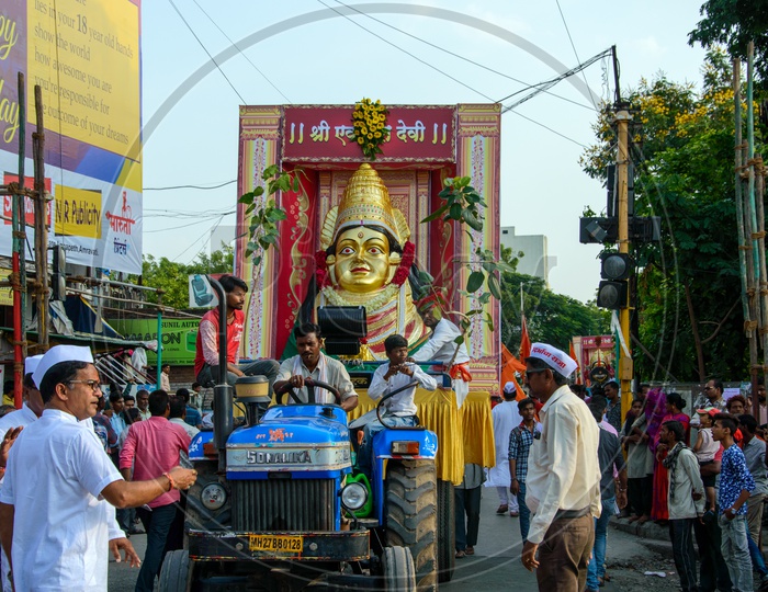 Great Maratha  Dol Tasha  or Traditional Drums Playing On Streets During  Goddess Lakshmi  Procession  on Dussera Navrathri