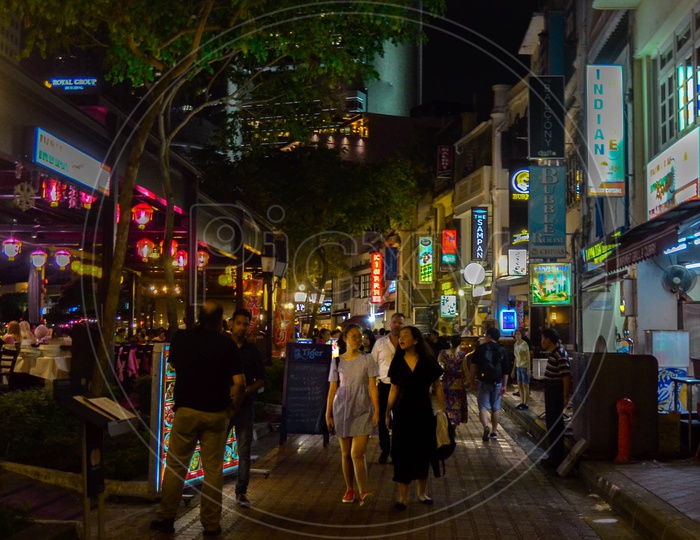 A food street in Singapore at night