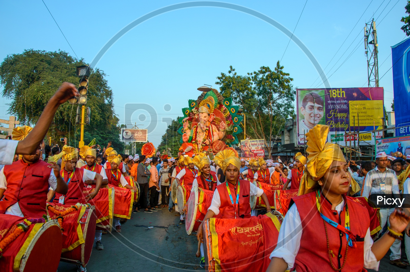 Great Maratha  Dol Tasha  or Traditional Drums Playing On Streets During The Ganesh Immersion on Ganesh Chaturdhi Festival