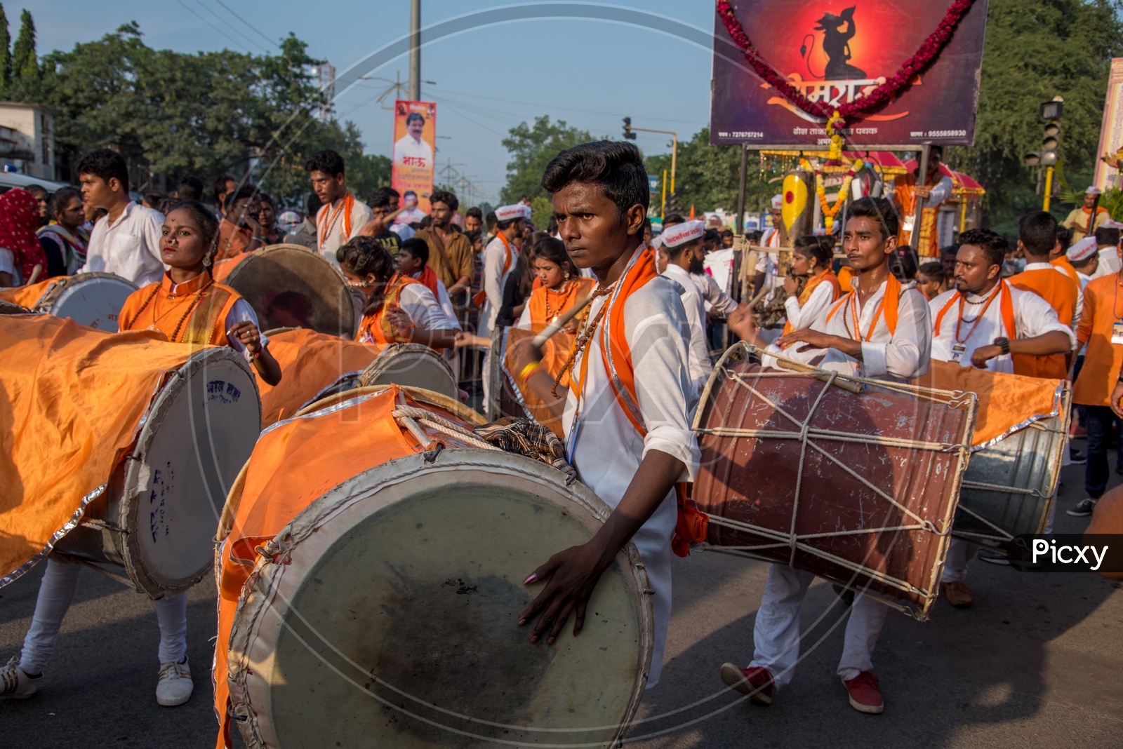 Great Maratha  Dol Tasha  or Traditional Drums Playing On Streets During Lord Hanuman Procession