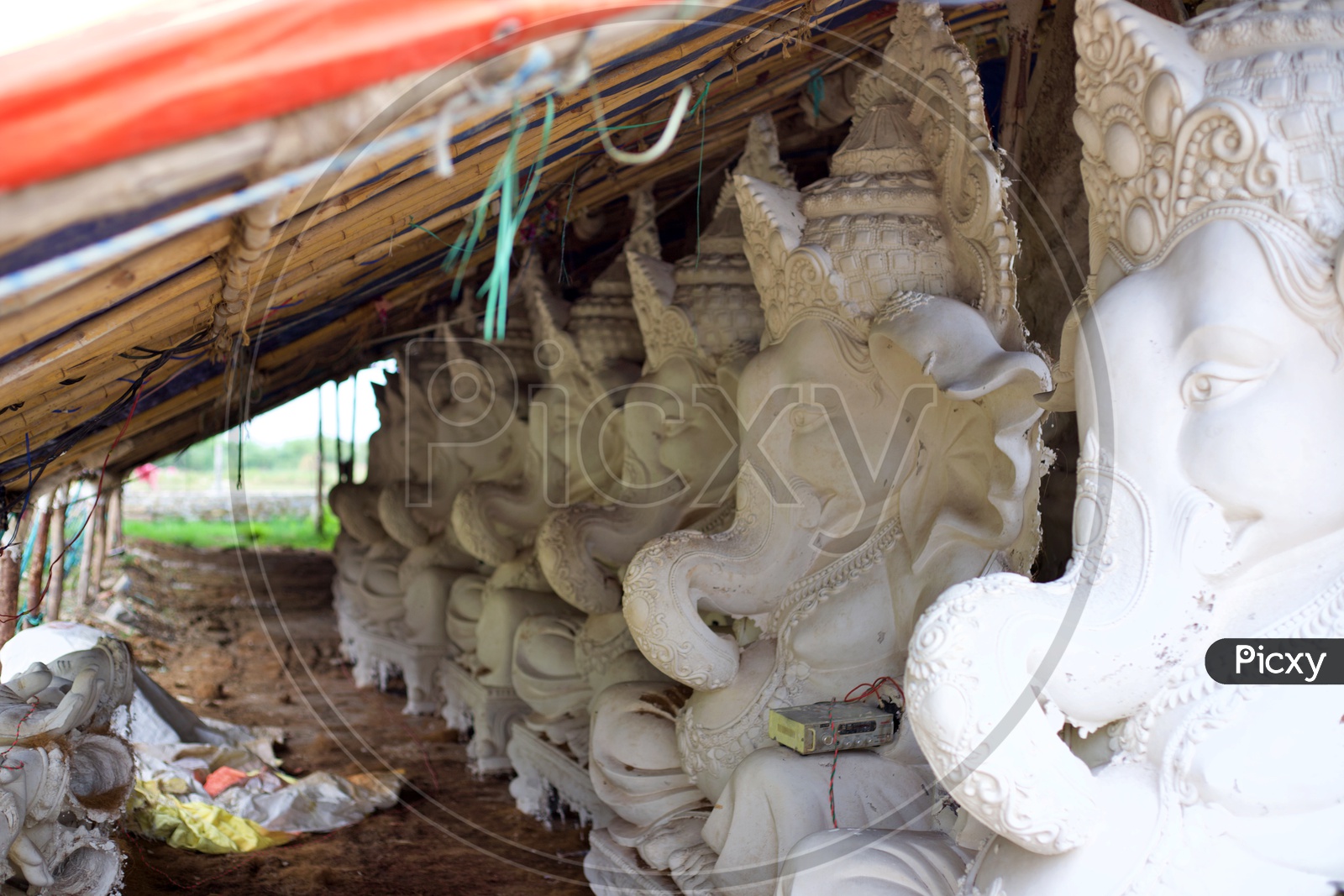 Vinayaka statues made of plaster of paris.