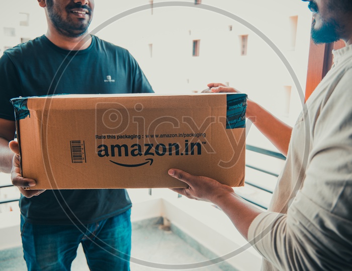 Amazon Delivery Boy delivering Parcel at Front Door