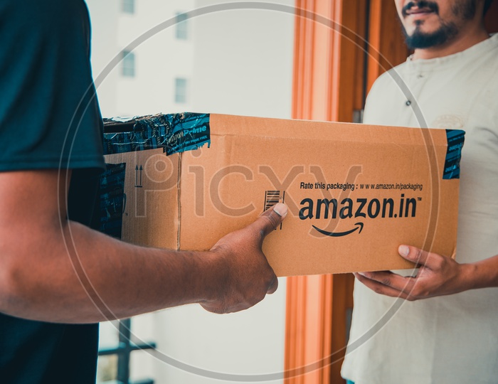 Amazon Delivery Boy delivering Parcel at Front Door