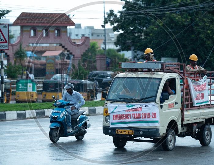 GHMC  Monsoon Emergency Team  Vehicle On The Roads Of Hyderabad