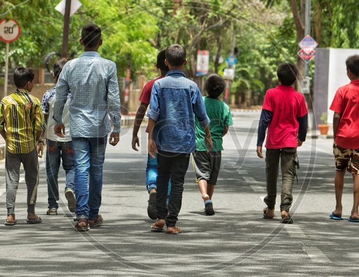 Children walking on street