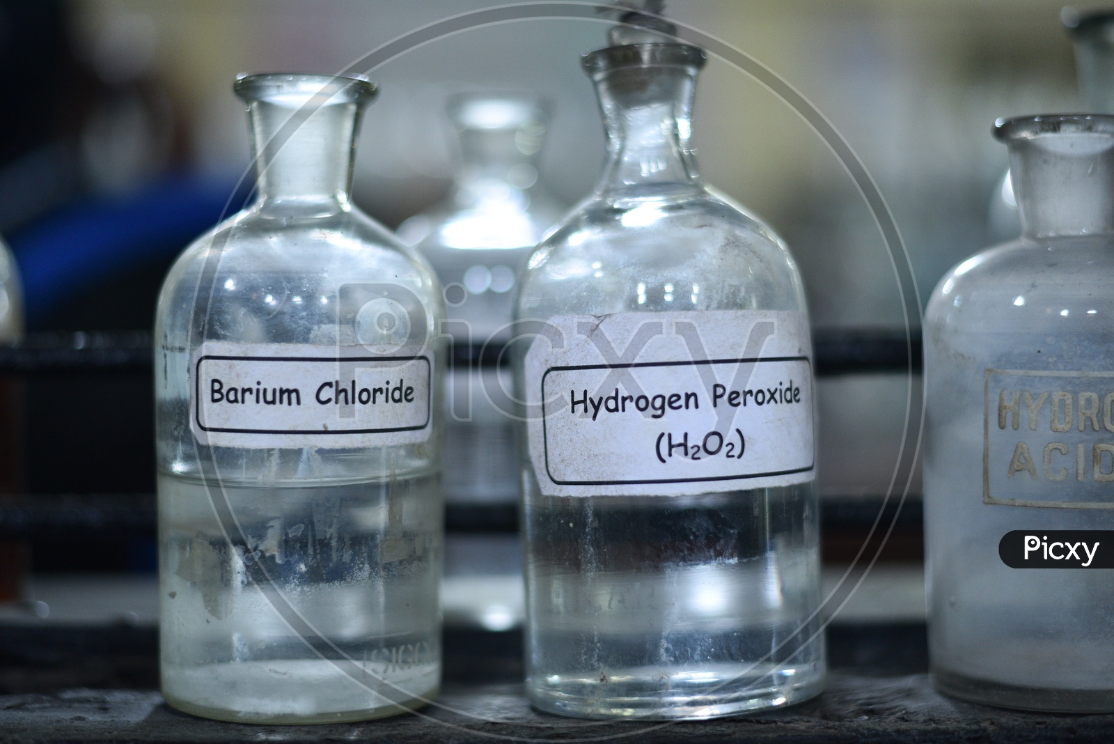 Chemical Or Acids in Glass Containers at a Chemistry Laboratory