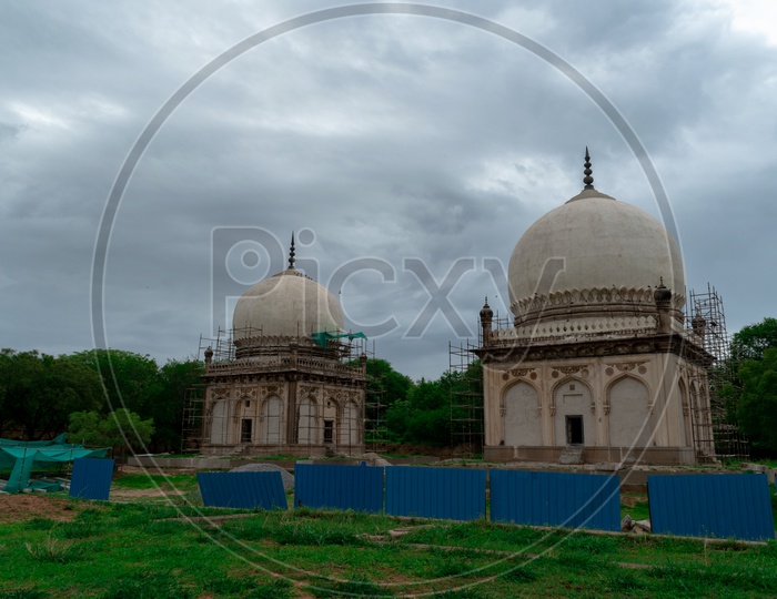Renovation works at Qutub Shahi Tombs, Hyderabad, Telangana.