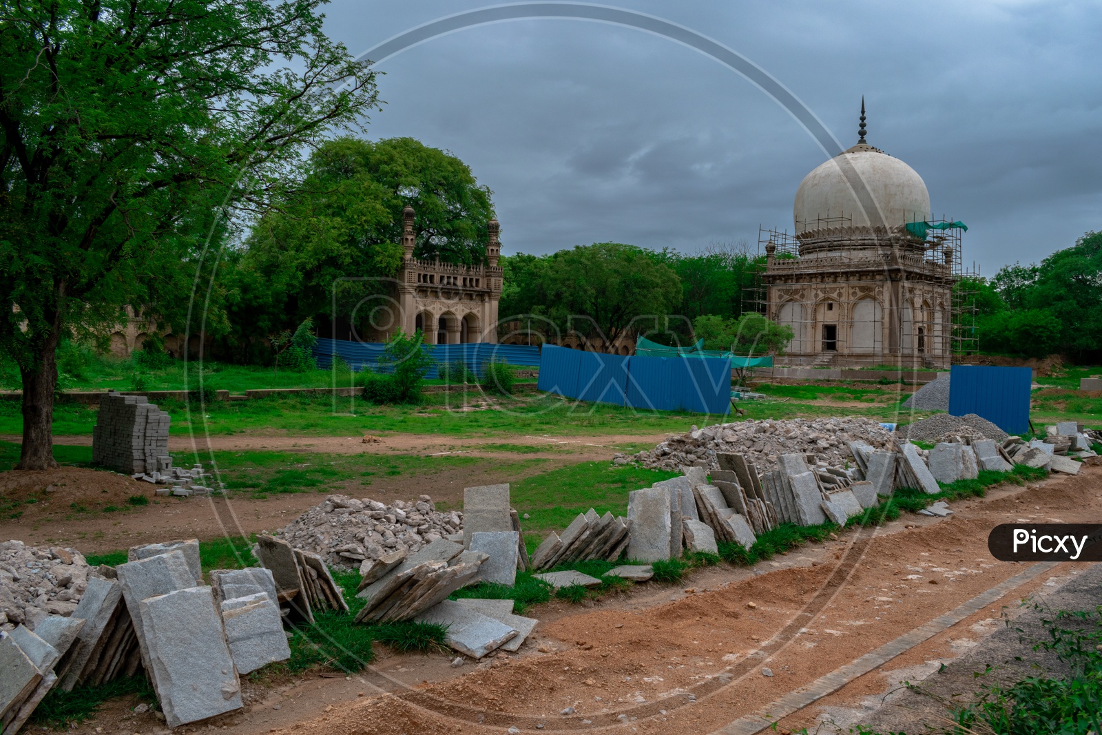 Renovation works at Qutub Shahi Tombs, Hyderabad, Telangana.