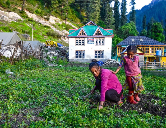 young girls farming