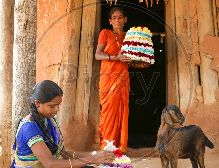 Telangana Rural Village Woman Preparing Bhathukamma