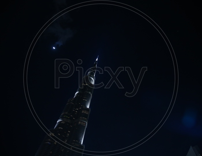 Burj Khalifa Tower With Night Sky Background