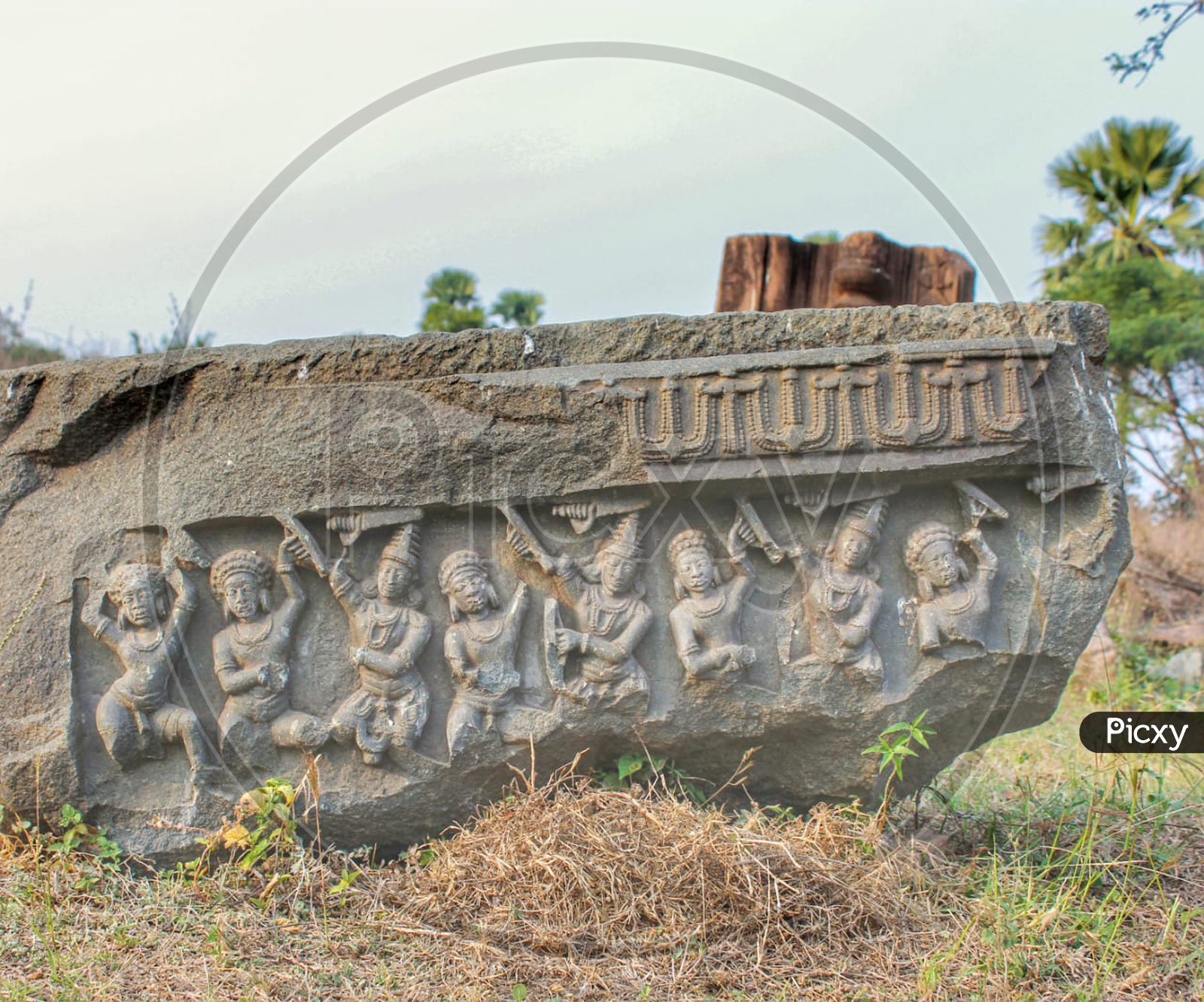 Old Ruins of Ancient Hindu Temples With Stone Sculptures Built During Kakathiya Dynasty  in Warangal