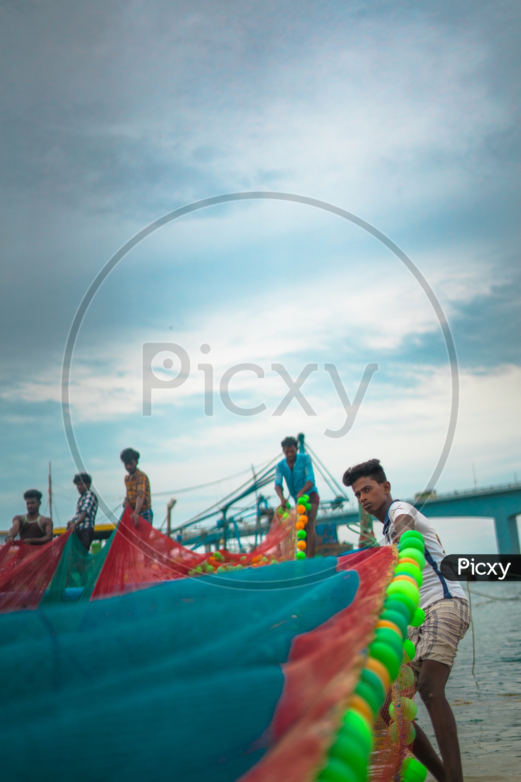 Fisherman pulling the fishing nets