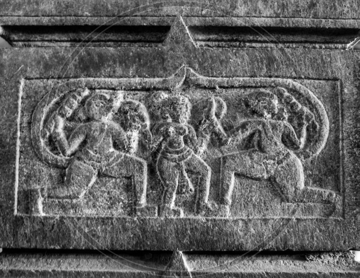 Stone Sculptures On Walls Of Ancient  Hindu Temple