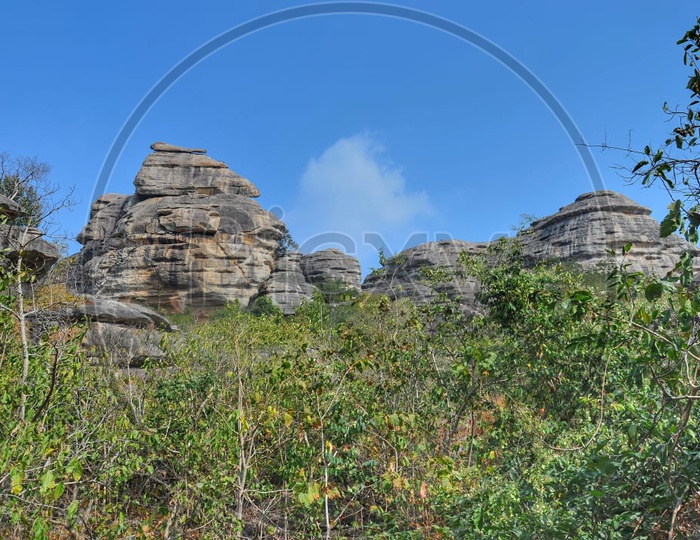 Rock Formations With Blue Sky Background