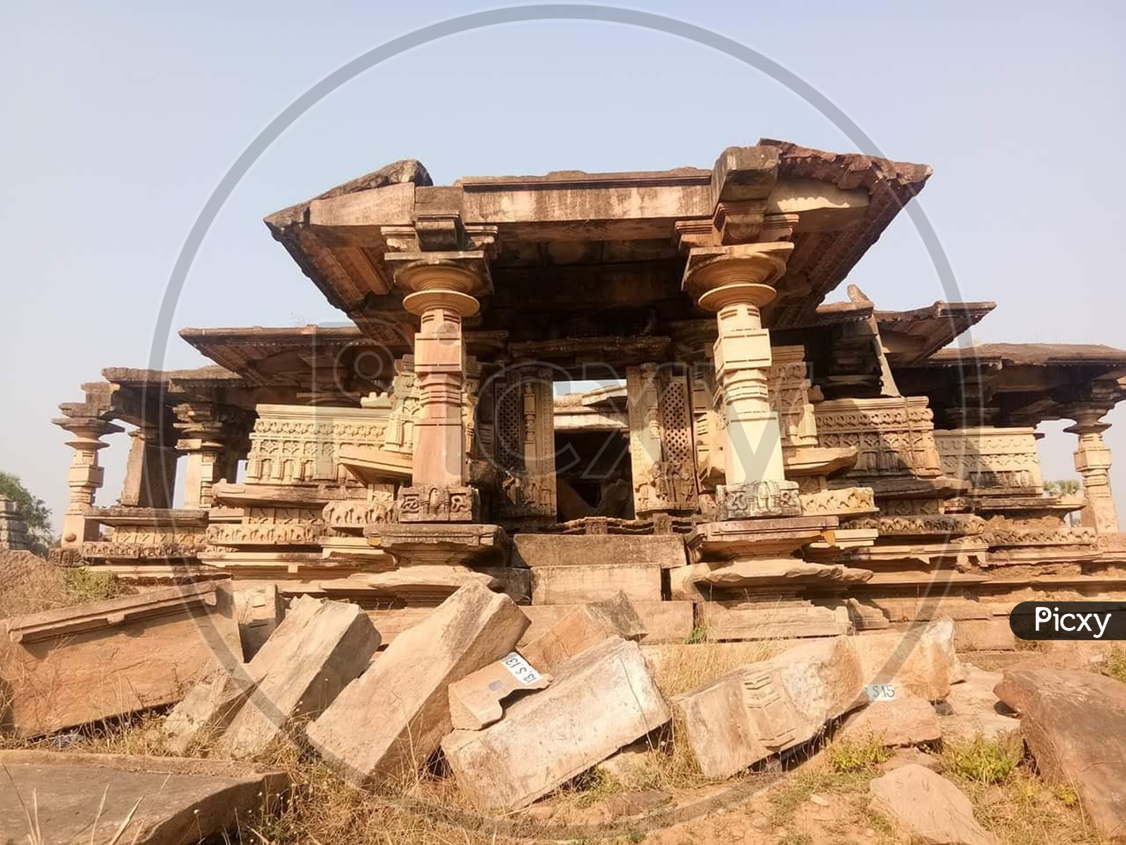 Old Ruins of Ancient Hindu Temples With Stone Sculptures Built During Kakathiya Dynasty  in Warangal