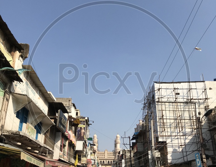 Busy charminar road and shopping market