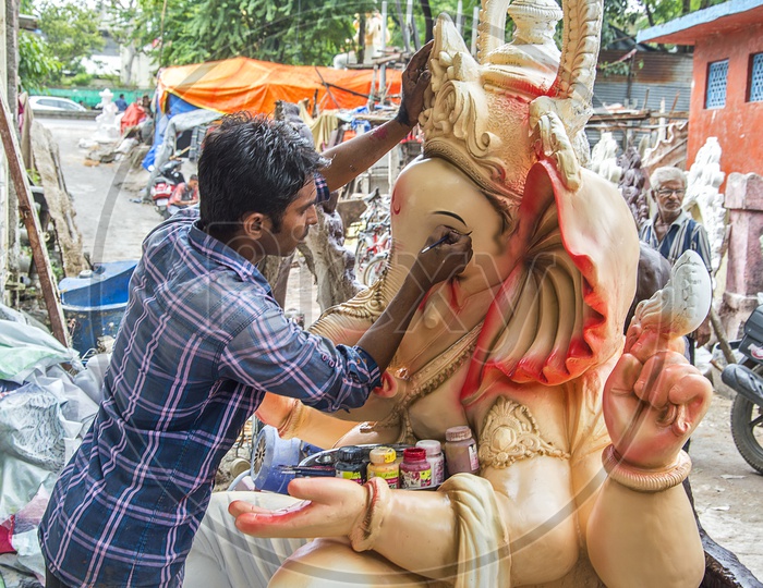 Artists Making Ganesh Idols  and Giving Finishing In Workshops For Ganesh Chathurdhi Festival