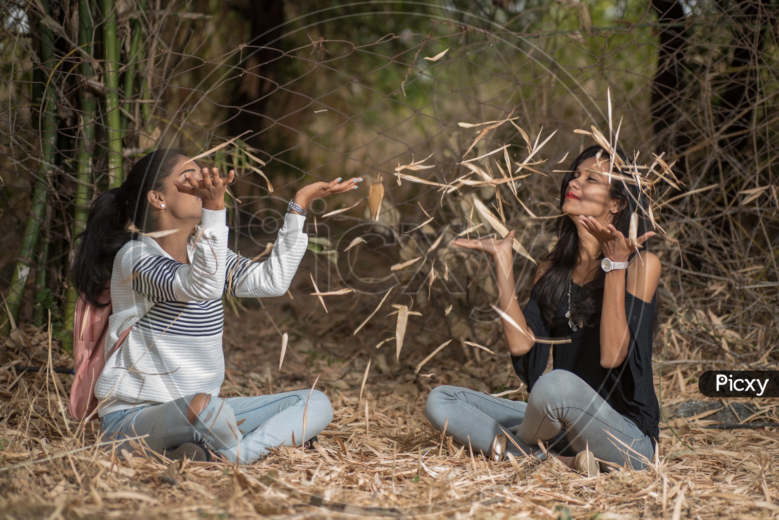 Young Indian Girls  friends students Playing in outdoor Background