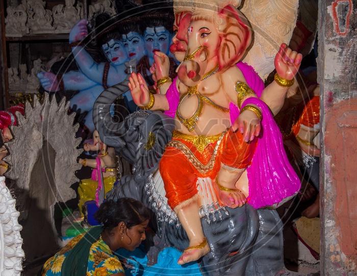 Artists Making Ganesh Idols  and Giving Finishing In Workshops For Ganesh Chathurdhi Festival