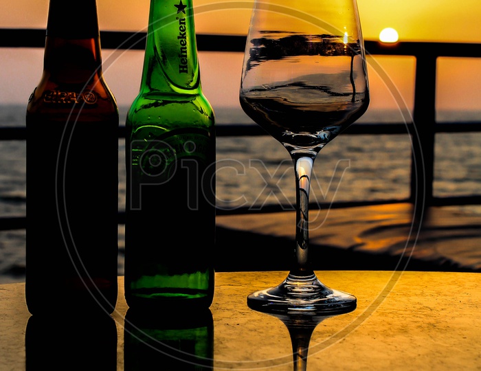Beer at the sunset