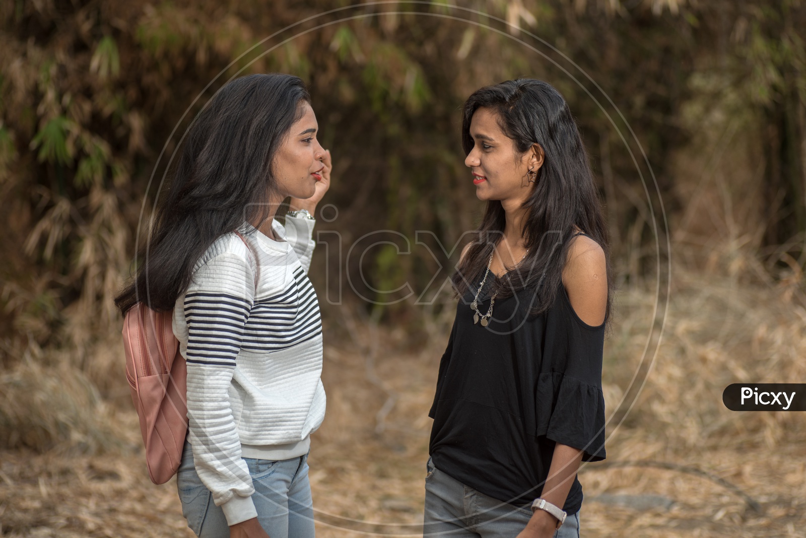 Image of Young Indian Girls students friends Taking Selfies And Pout in  outdoor background-DR128107-Picxy