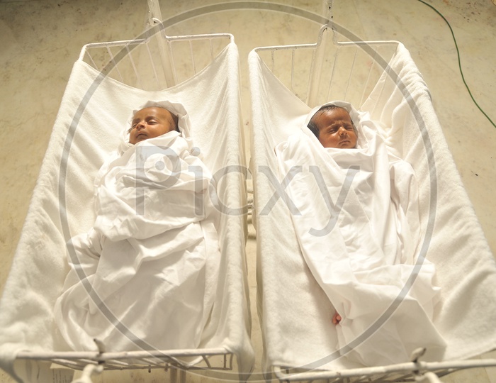 Twins New Born Babies in Hospital Swings