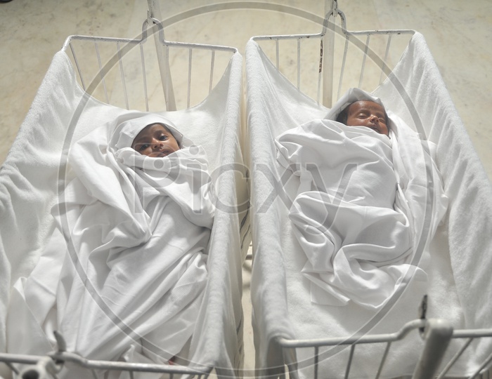 Twins New Born Baby Child In Hospital Swing