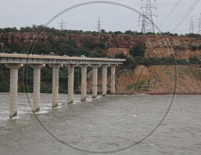Heavy Currents Striking The Bridge Pillars Due to Heavy Flood Of Water