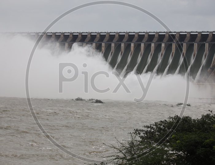 Nagarjuna Sagar Dam Gates Opened Water Gushing Heavily
