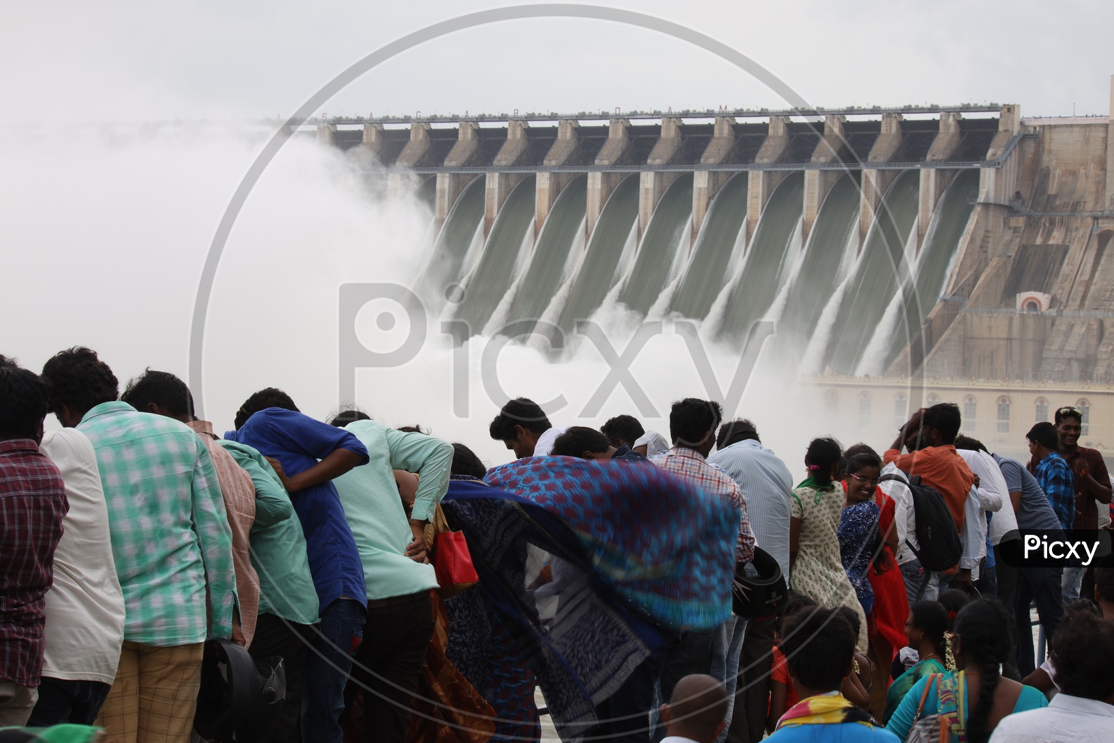 Image Of Visitors Watching Nagarjuna Sagar Dam Gates Opened Water ...