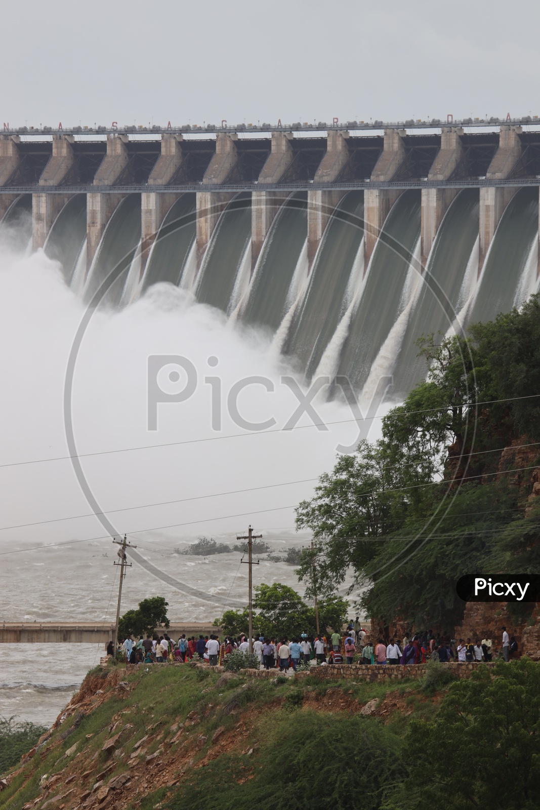 Image of Visitors Watching Nagarjuna Sagar Dam Gates Opened Water ...