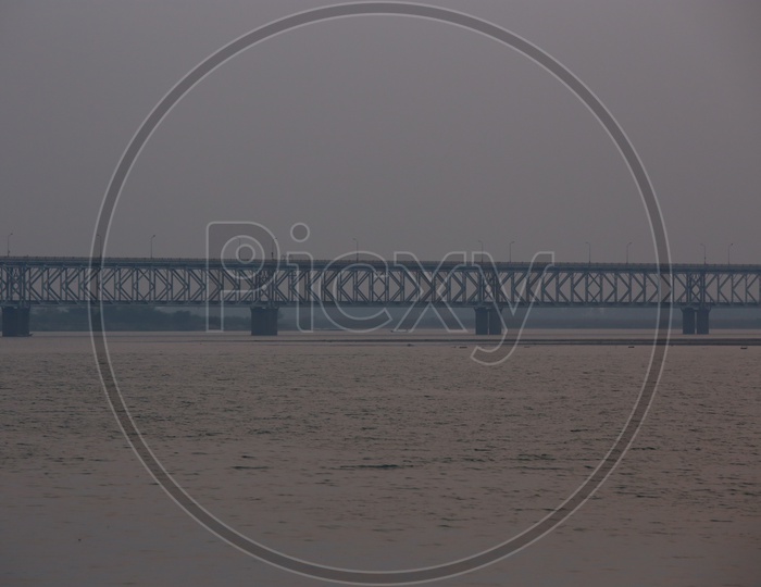 Railway Cum Road Bridge Over River Godavari In Rajahmundry