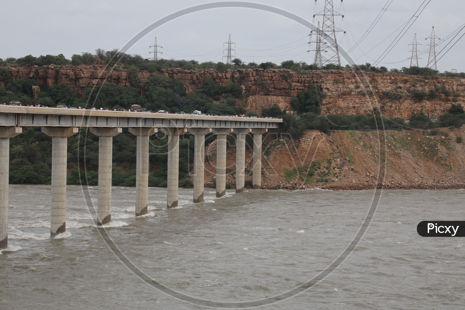 Heavy Currents Striking The Bridge Pillars Due to Heavy Flood Of Water