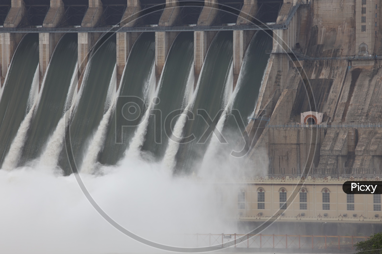 Nagarjuna Sagar Dam  Gates Opened Water Gushing From Dam Gates View